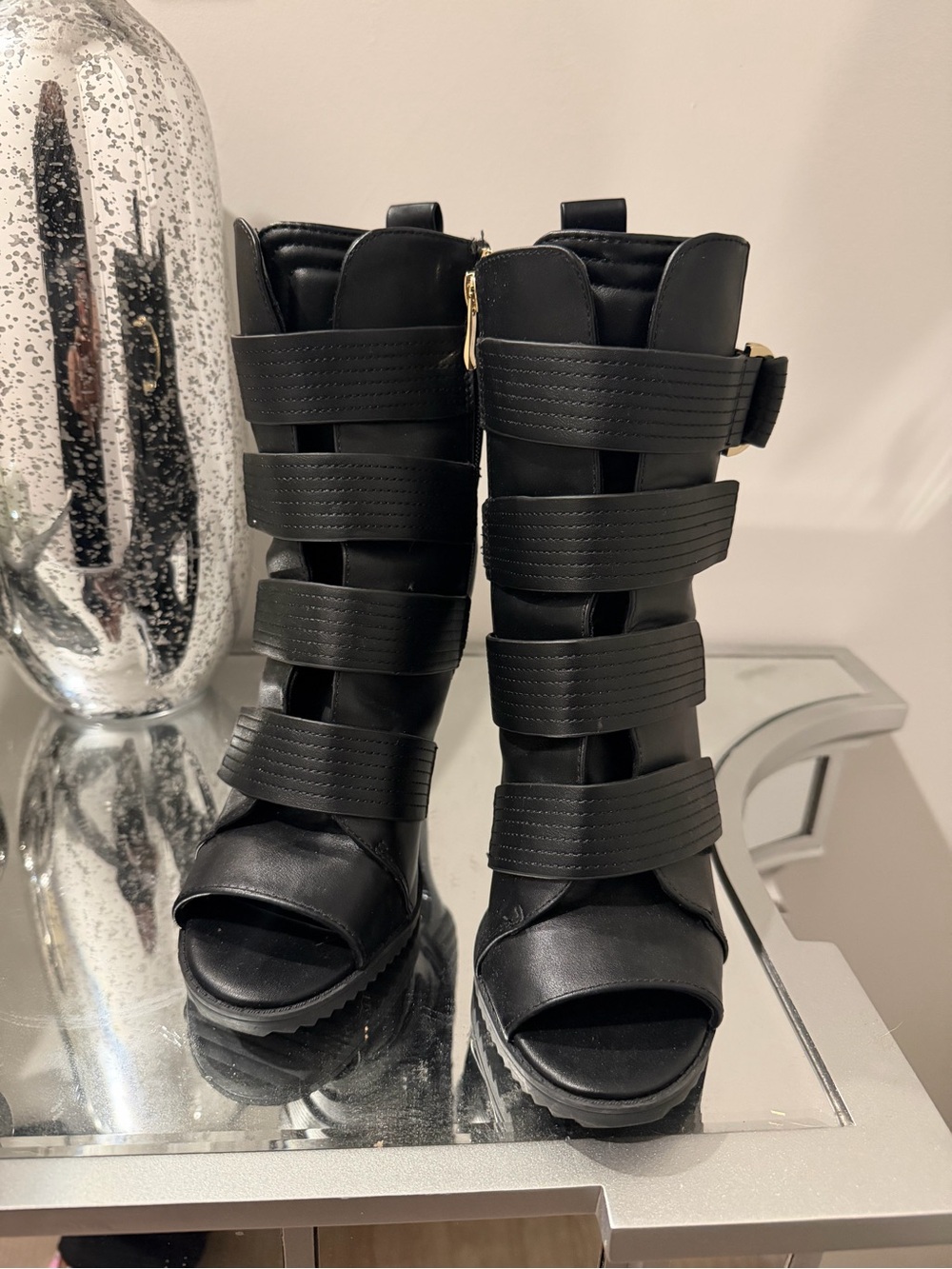 DKNY Black Peep Toe Heeled Boots